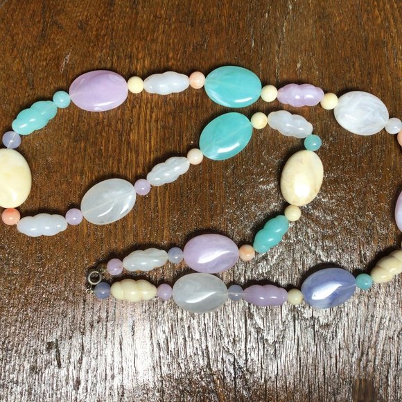Jewelry - Vintage mixed pastel color, mixed size and shape plastic bead necklace